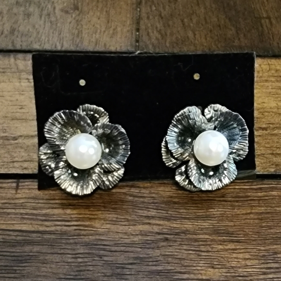 Flower pearl earrings silver - Picture 1 of 4